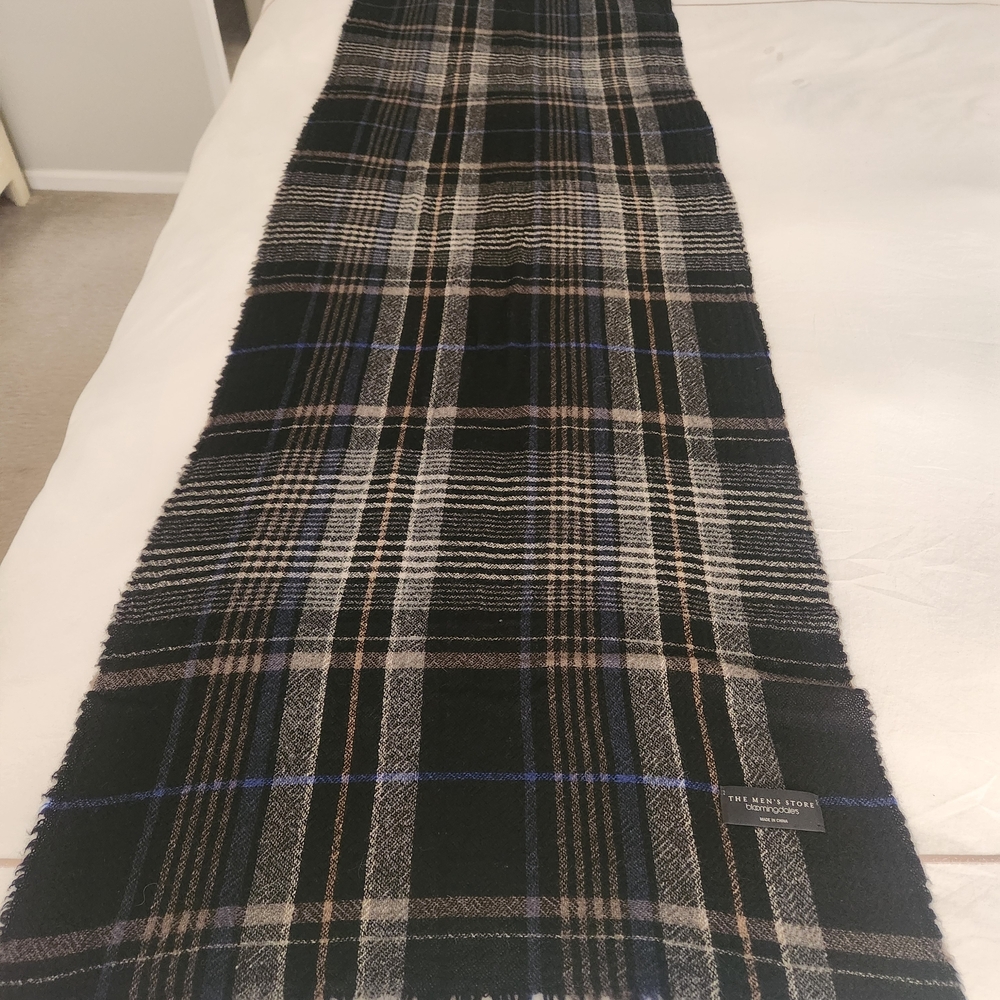 Bloomingdale's Black and Blue Checkered Scarf